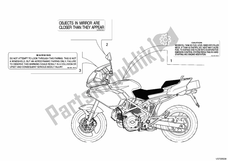 Todas as partes de Rótulos De Avisos do Ducati Multistrada 620 Dark USA 2006